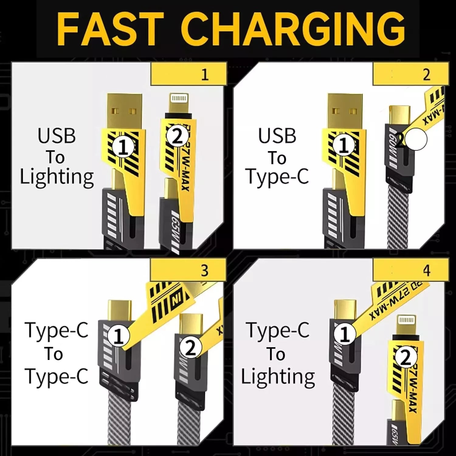 4 in 1 Multi USB C A 8PIN PD Charger Charging Cable 65W / 27W For with iPhone& Samsung Adapter