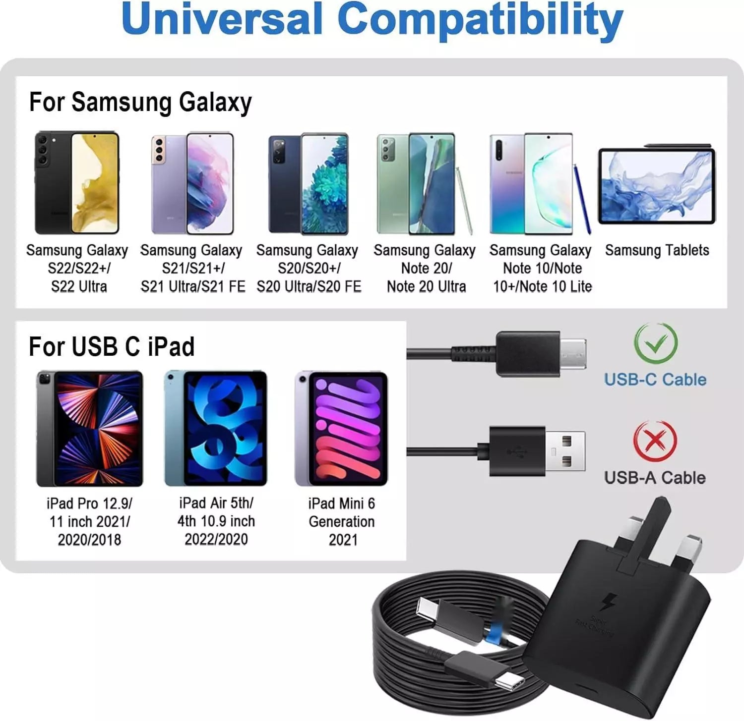 25W Super Fast USB C Charger for Samsung Galaxy S23 S22 S21 S20 Plus Ultra,phone